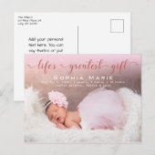 Baby Girl Foto modern script geboorteaankondiging Briefkaart (Voorkant / Achterkant)
