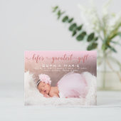Baby Girl Foto modern script geboorteaankondiging Briefkaart (Staand voorkant)