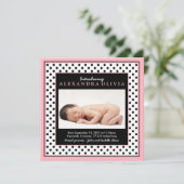 Baby Girl Foto Polka Dot Birth kondiging Aankondiging (Staand voorkant)