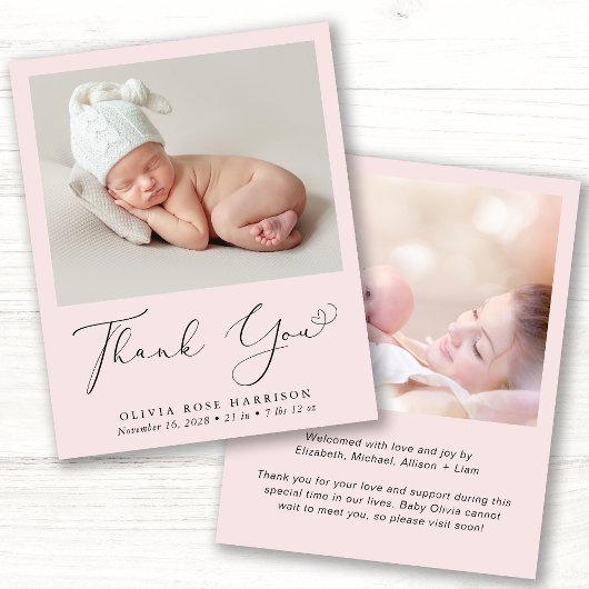 Baby Girl Foto roze Dank je geboorte aankondiging
