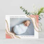 Baby Girl Foto roze Gold Glitter Birth Aankondiging (Staand voorkant)