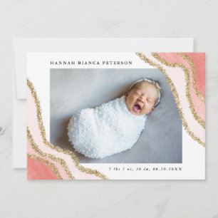 Baby Girl Foto roze Gold Glitter Birth Aankondiging
