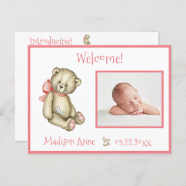 Baby Girl Foto roze Typografie Name Stats Aankondigingskaart