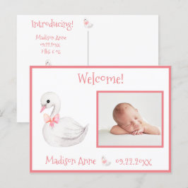 Baby Girl Foto roze Typografie Name Stats Aankondigingskaart