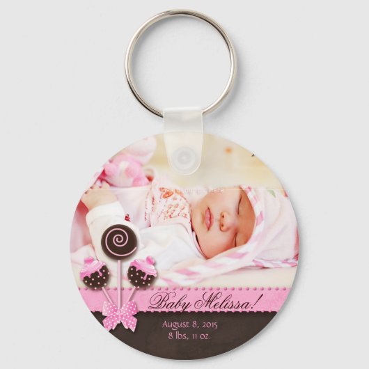 Baby Girl Fotocake Poppen Roze Sleutelhanger (Voorkant)
