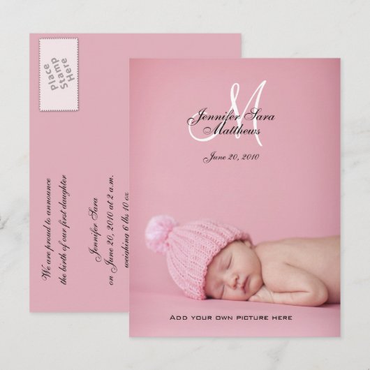 Baby Girl Geboorteaankondiging Foto Briefkaarten (Voorkant / Achterkant)