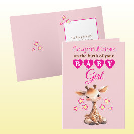Baby girl gefeliciteerd giraffe roze kaart