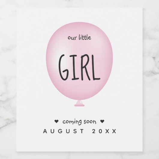 Baby Girl Geslacht Baby shower Roze ballon onthull Wijn Etiket (Enkel label)