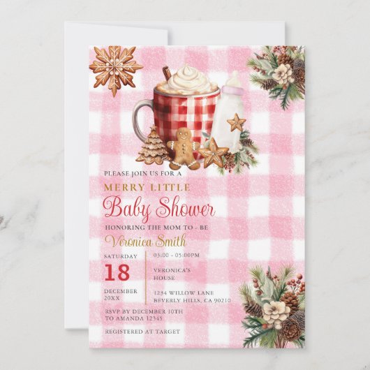 Baby Girl Gingham A Merry Little Baby Shower  Kaart (Voorkant)