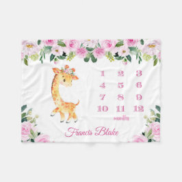 Baby Girl Giraffe Milestone Blanket met naam Fleece Deken