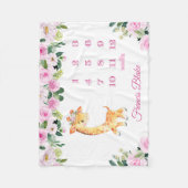 Baby Girl Giraffe Milestone Blanket met naam Fleece Deken (Voorkant)