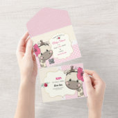 Baby Girl Giraffe Shower All in One Invitation All In One Uitnodiging (Afscheurbaar)