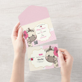Baby Girl Giraffe Shower All in One Invitation Uitnodiging