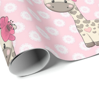 Baby Girl Giraffe Wrapping Paper Cadeaupapier