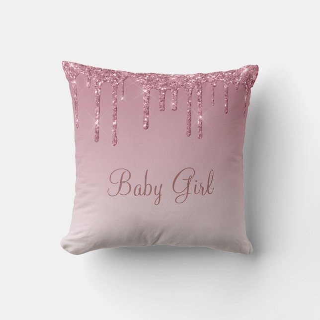 Baby Girl Glitter Girly  Bling Typografie Kussen (Voorkant)