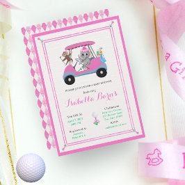 Baby Girl Golfelefant en Aap Shower Kaart