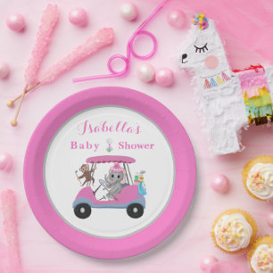 Baby Girl Golfelefant en Aap Shower  Papieren Bordje