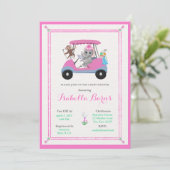 Baby Girl Golfing Elephant & Monkey Shower Kaart (Staand voorkant)