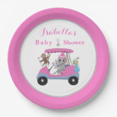 Baby Girl Golfing Elephant & Monkey Shower Papieren Bordje (Voorkant)