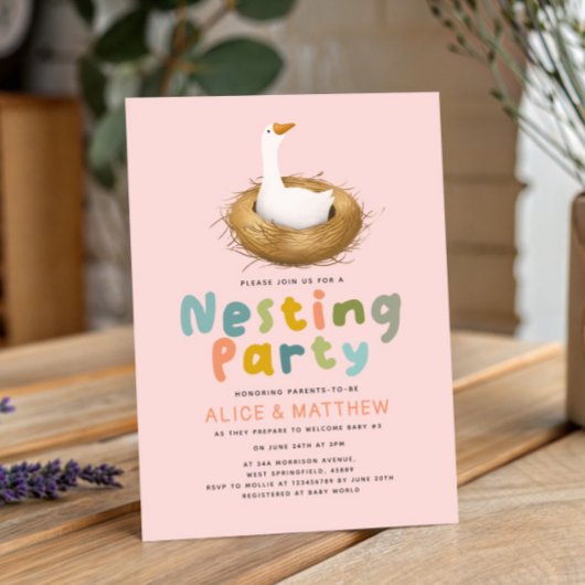 Baby Girl Goose Nesting Party Baby shower Kaart