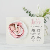 Baby girl hallo overlay foto's & geboortecijons aankondiging (Staand voorkant)