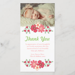 Baby Girl Hartelijk dank jullie bloemen Fotokaart Bedankkaart