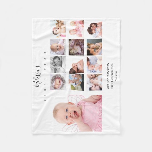Baby girl Het eerste jaar Foto Collage 12 maanden  Fleece Deken (Voorkant)