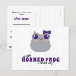 Baby Girl Horned Frog Paars Baby shower Invitatio Briefkaart