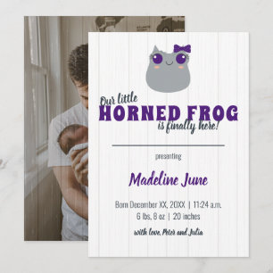 Baby Girl Horned Frog Paarse Vertical Baby Aankondiging