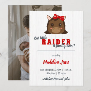 Baby Girl Horse Red Vertical Birth Announding Aankondiging