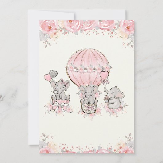 Baby Girl Hot Air-ballon Shower-uitnodiging Kaart (Achterkant)