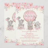 Baby Girl Hot Air-ballon Shower-uitnodiging Kaart (Voorkant / Achterkant)