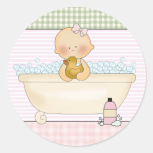 Baby Girl in een badkuip met bubbels Ronde Sticker