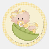 Baby Girl in een Pod Lemon Gingham Ronde Sticker (Voorkant)