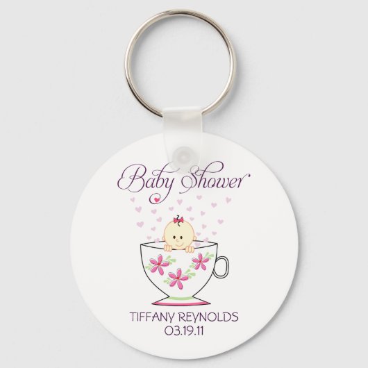 Baby Girl in Tea Cup Sleutelhanger (Voorkant)