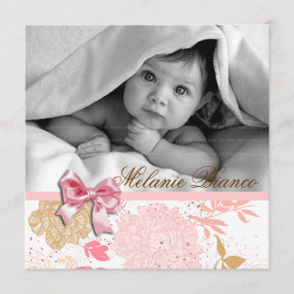 Baby Girl Invitation Birthday Party Pink White Bow Kaart