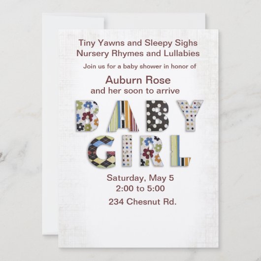 Baby Girl Invitation Kaart (Voorkant)