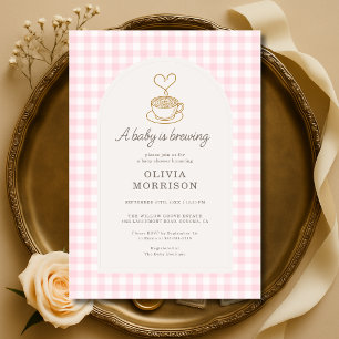 Baby Girl is Brewing Coffee Gingham Baby Borrel Kaart