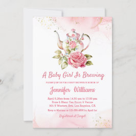 baby girl is brewing roze theepartij uitnodiging