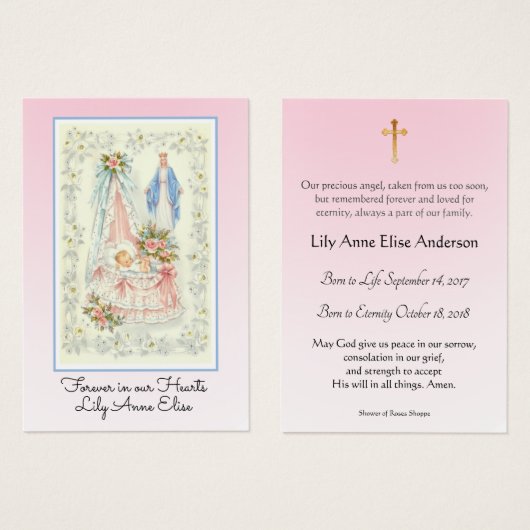 Baby Girl-katholieke begrafenis Memorial Heilige K Visitekaartje (Voorkant /achterkant)