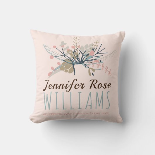 Baby Girl Keepomwille Foto Birth Stats Kussen (Voorkant)