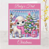 Baby Girl Lamb's eerste kerst Kaart (Gele Bloem)