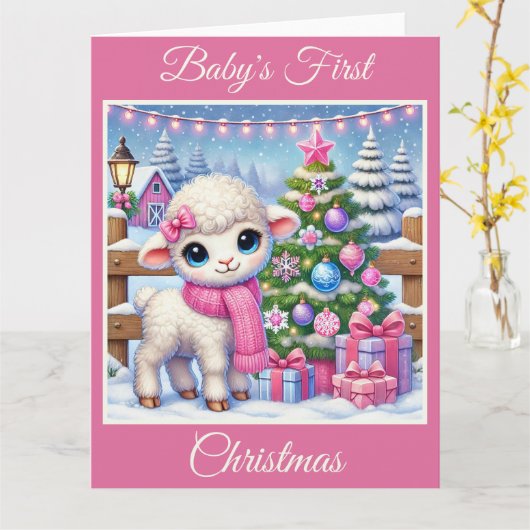 Baby Girl Lamb's eerste kerst Kaart (Gele Bloem)