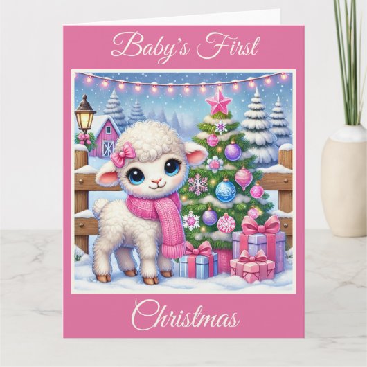 Baby Girl Lamb's eerste kerst Kaart (Voorkant)