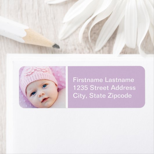 Baby Girl Lavender Photo Return Address Etiket (Insitu)
