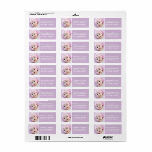 Baby Girl Lavender Photo Return Address Etiket (Full Sheet)