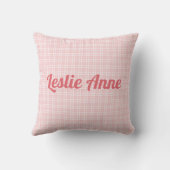 Baby Girl Leo Zodiac Pink Check met groene naam Kussen (Achterkant)