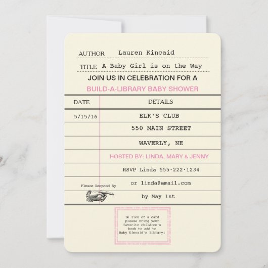 Baby Girl  Library Card Shower Kaart (Voorkant)