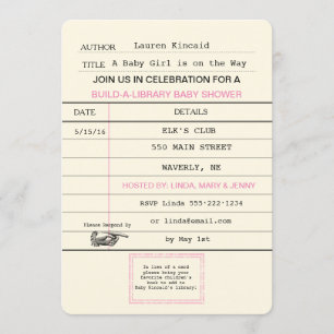 Baby Girl  Library Card Shower Kaart