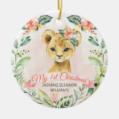 Baby Girl Lion Cub Waterverf Floral Aangepaste naa Keramisch Ornament (Voorkant)